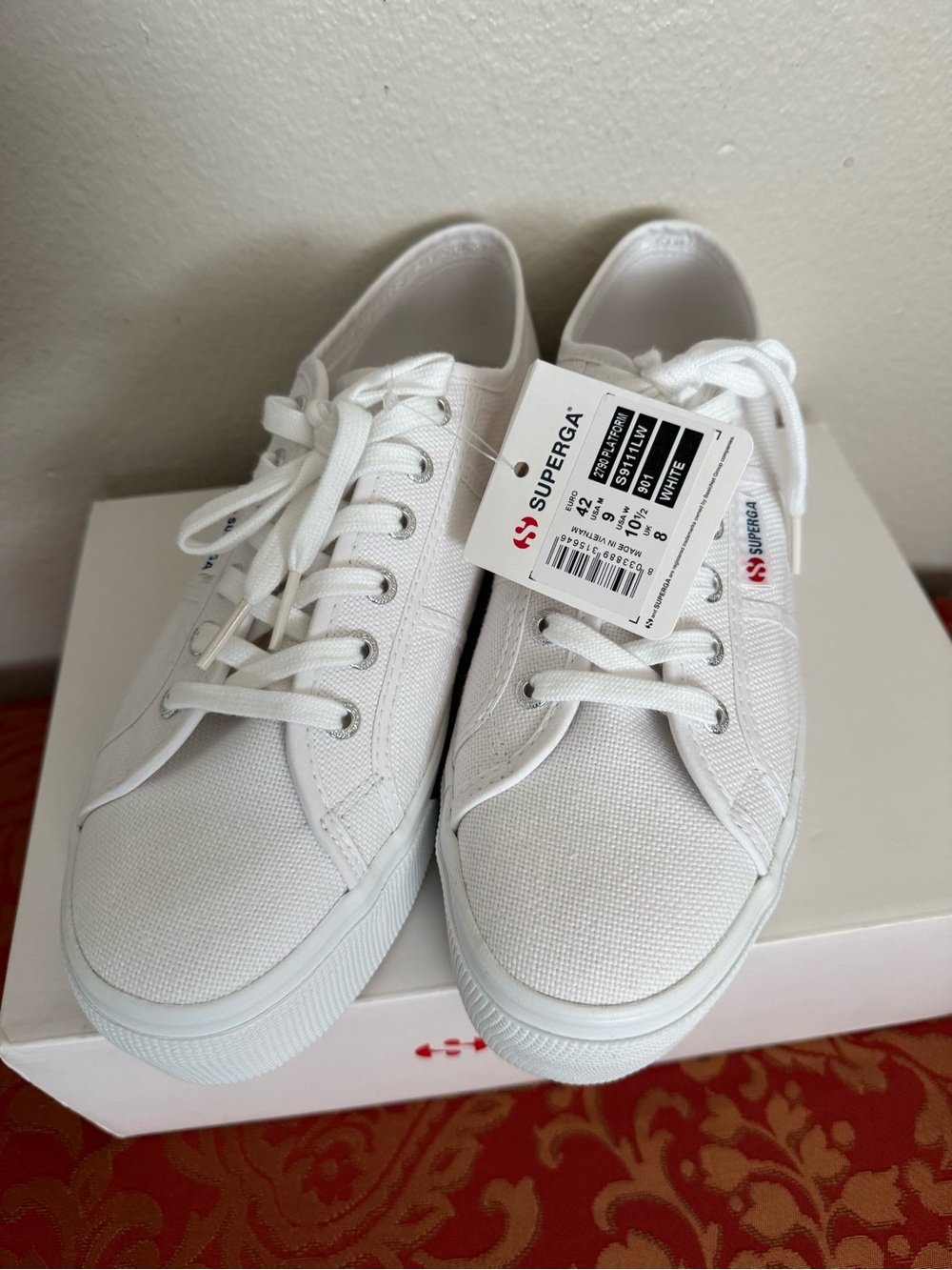 Superga White Canvas Platform Low-Profile Sneakers